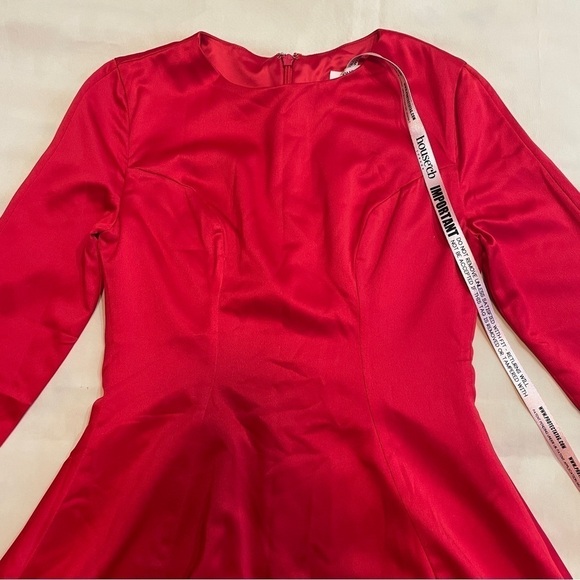 NEW! House of CB- Sacha Red Satin Mini Dress Long Flute Sleeve Round Neck Size S - Picture 5 of 13